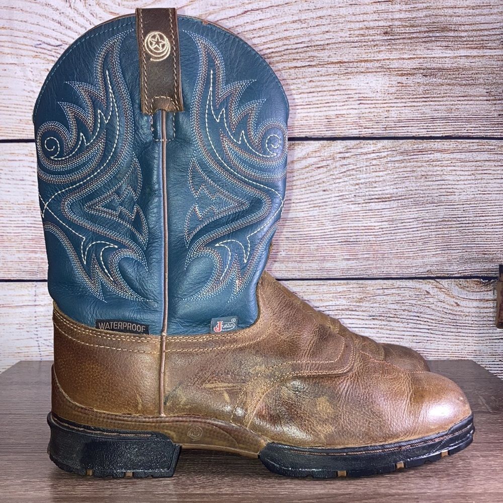 Mens Justin Strait Boots Brown & Turquoise Siz… Gem